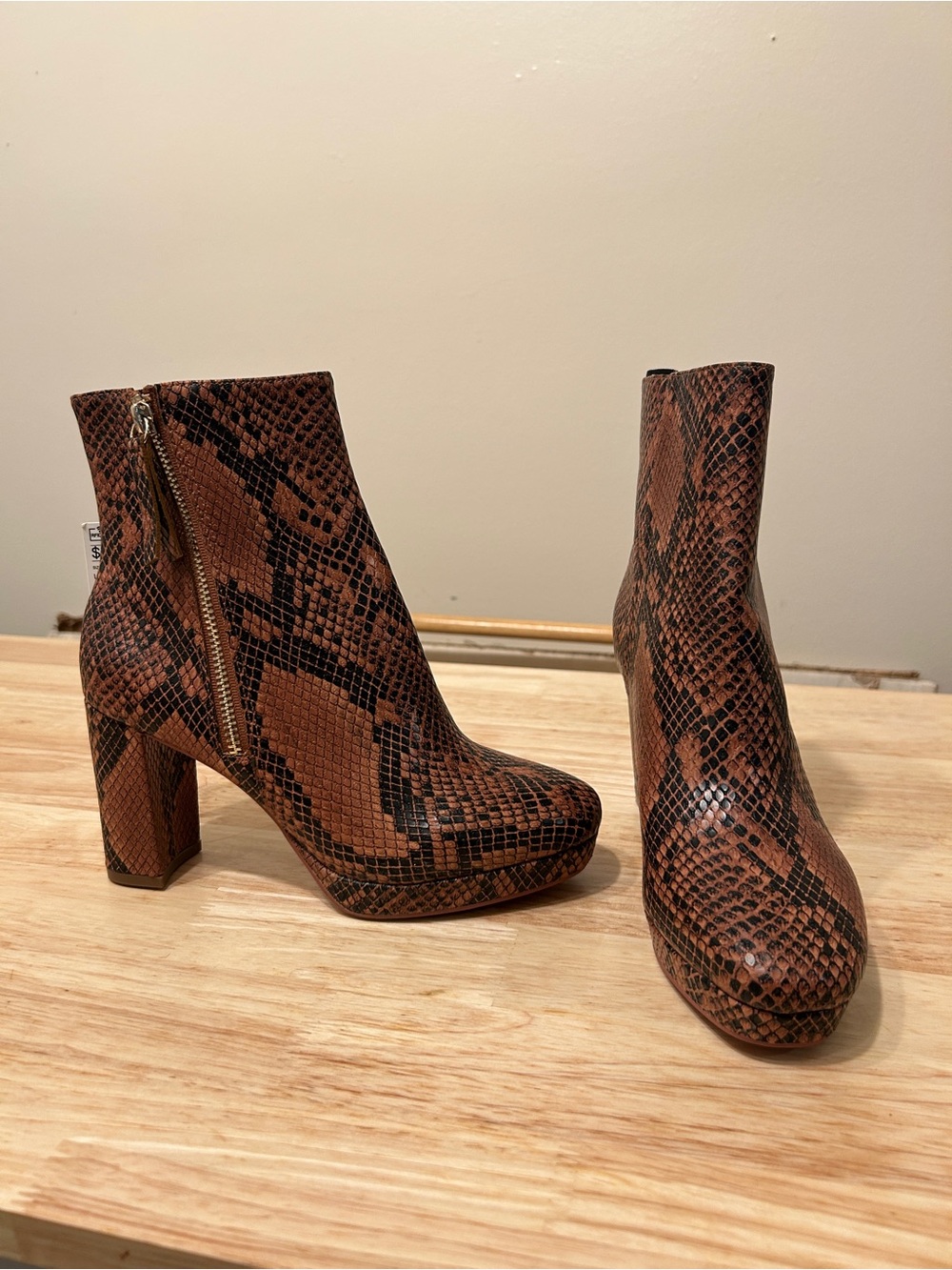 H&M Brown Snake-Print Platform Ankle Boots